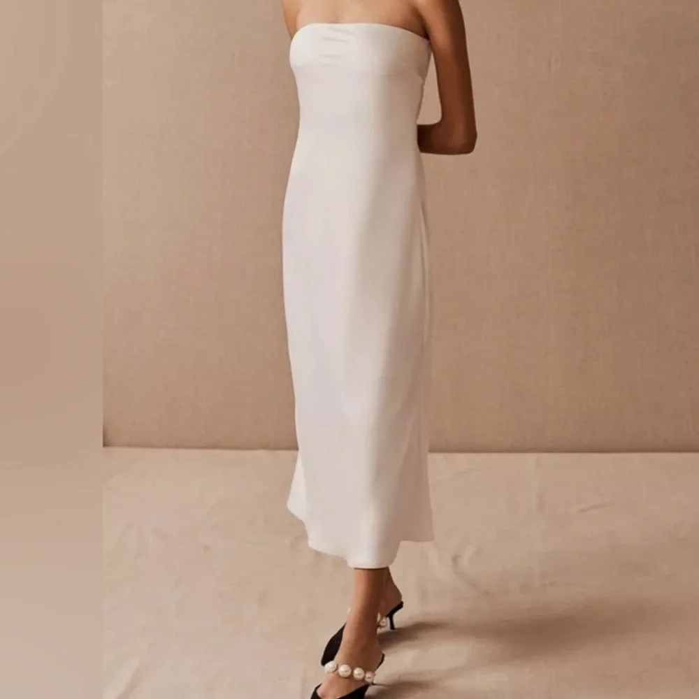 BHLDN x Sachin & Babi Aubrey 10 White Satin Silky Strapless Midi Wedding Dress - Picture 1 of 7